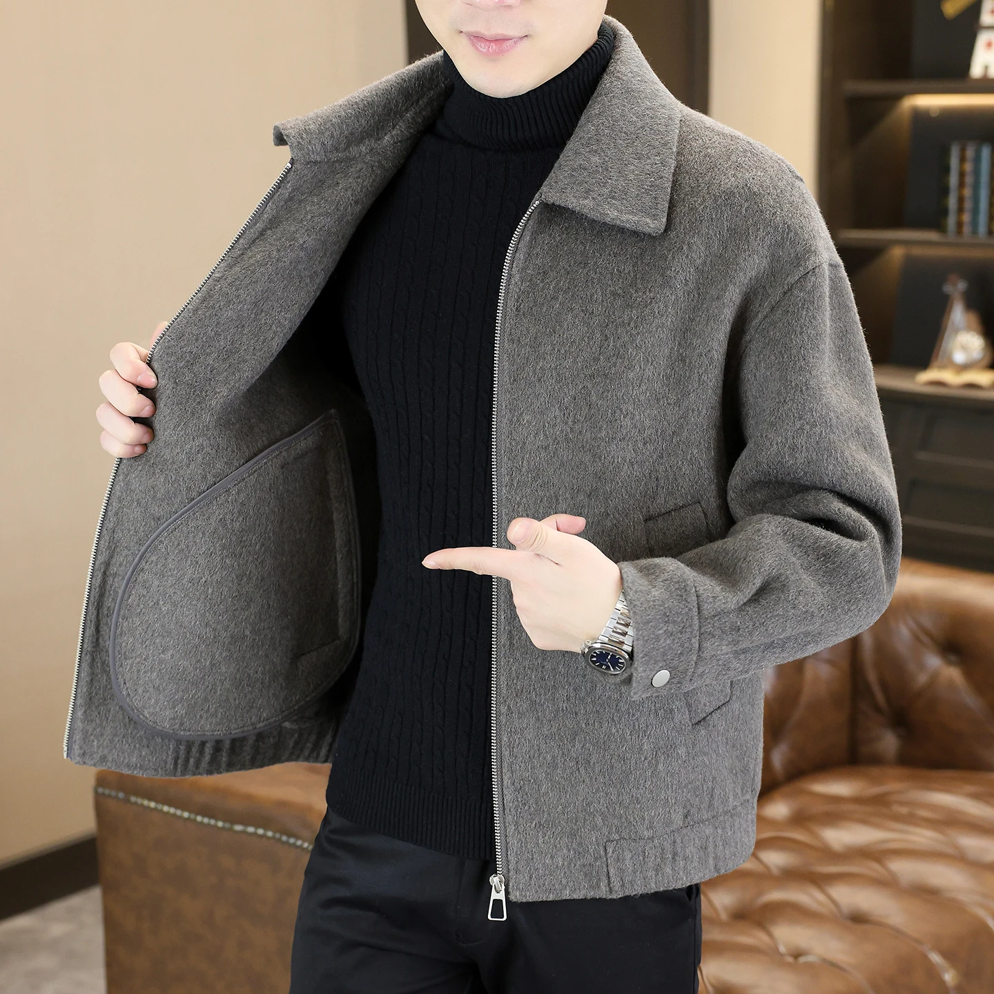 

High Quality Short Style Zipper Woolen Coats 2025 Autumn Winter Men's Warm Wool Jackets Business Casual Windbreaker Top Clothing