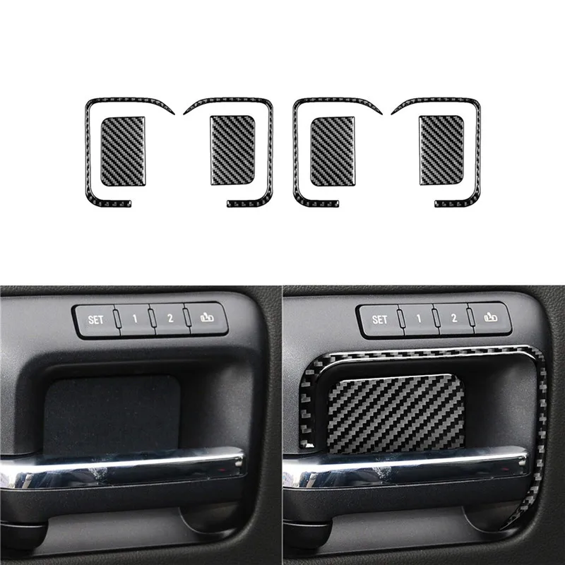 Car Carbon Fiber Door Bowl Handle Trim Frame Sticker For Chevrolet Silverado 1500/GMC Sierra 1500 2014-2018