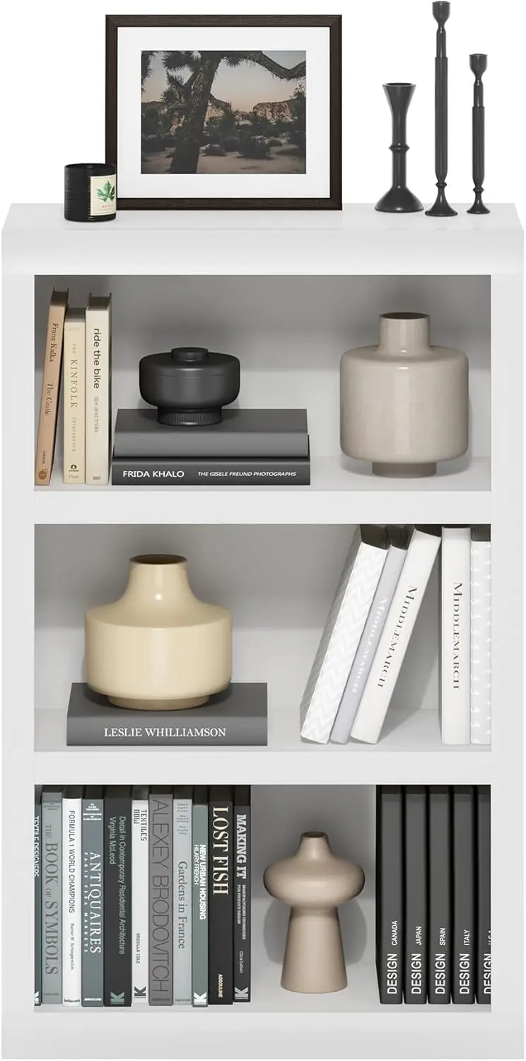 3-Tier Open Shelf Bookcase with Classic Style Edges, White