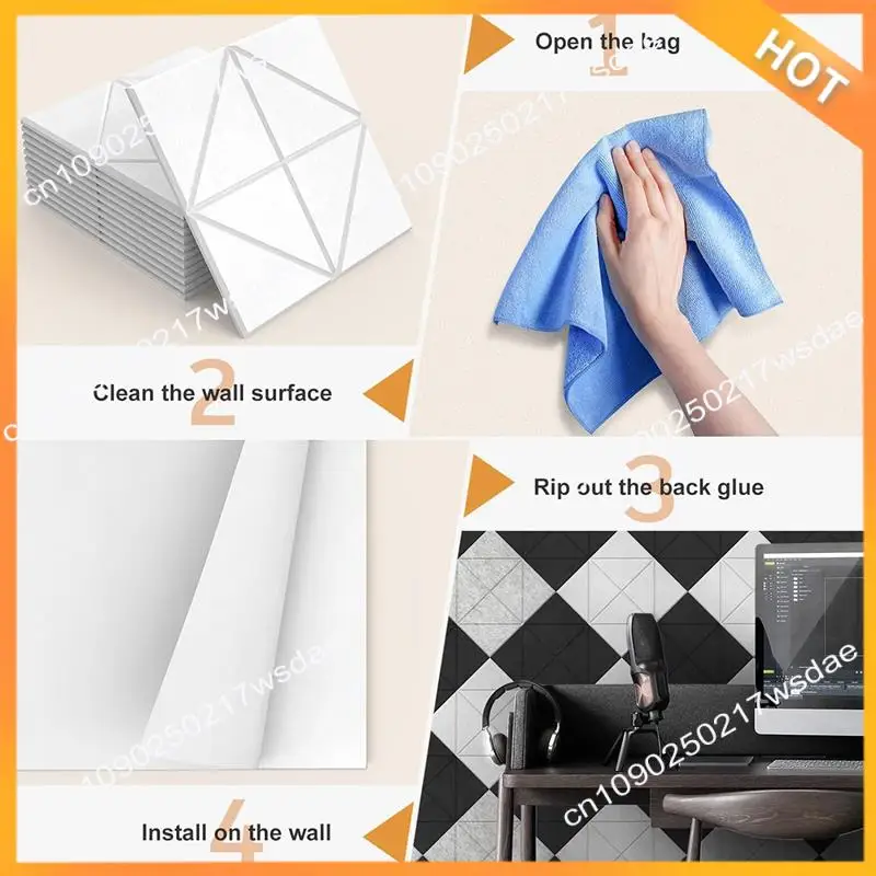

X08A 12Pcs Self Adhesive Acoustic Panels,12X12X0.4 Inch Soundproof Wall Panels For Home, Recording Studio, Office Black Easy To