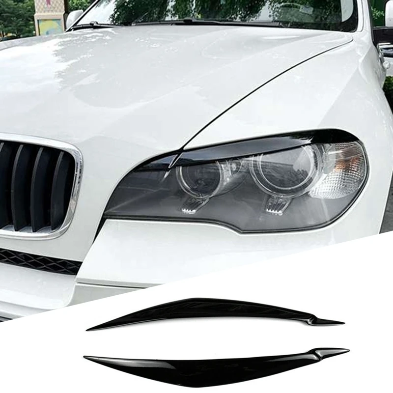 

For BMW E71 X6 2008-2015 E70 X5M 2006-2013 Car Gloss Black Headlights Eyebrow Eyelid Trim Cover Sticker Resin