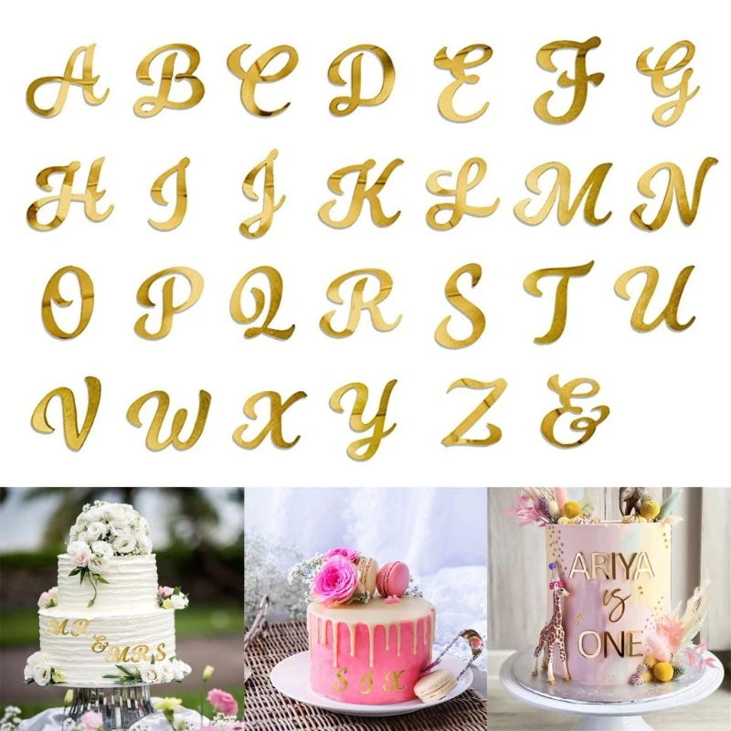 Elegant Gold Acrylic Letter Cake Toppers Set, 26Pieces Alphabets Toppers for Unique Birthday & Anniversary Cakes