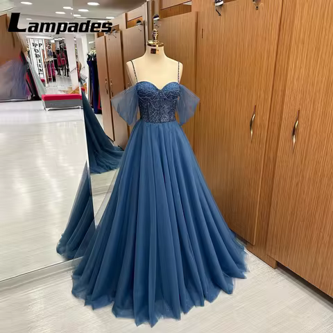 Customized Blue Formal Dress with Hand Beaded Spaghetti Straps for an Unforgettable Night Evening Dresses