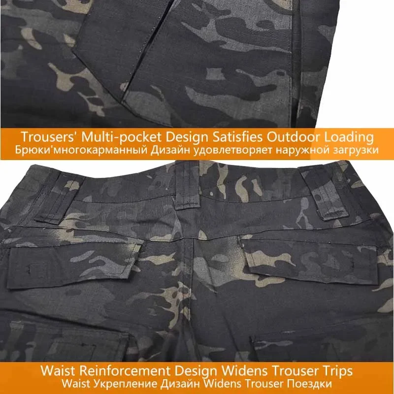 Tute tattiche uniformi da esterno Camo Airsoft Abbigliamento da uomo Abbigliamento da caccia antivento Camicia + Pantaloni cargo Ginocchiere Resistenti all'usura