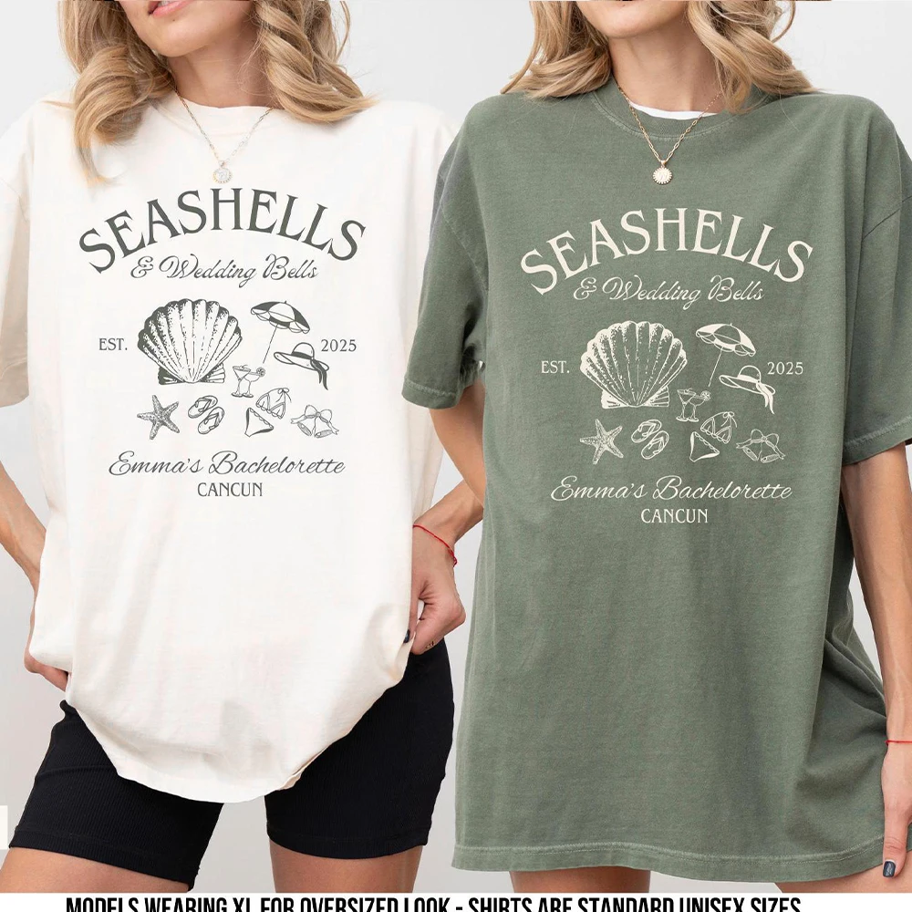 Strand Muscheln und Hochzeit Glocken Hemden Bachelorette Unisex Hemden Lustige Komfort Hemden Baumwolle Y2K Top Täglich Trendy Streetwear – Detail 6