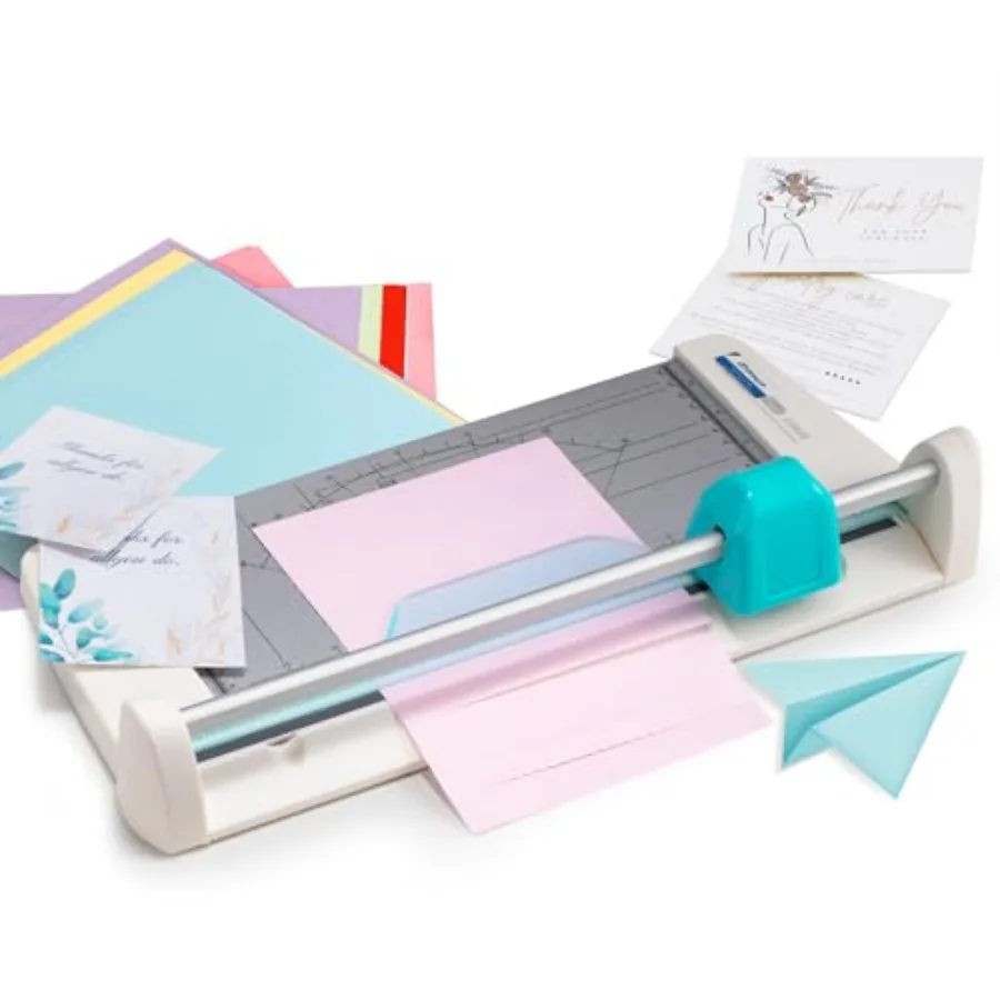 

Crafting rotary paper cutter: aluminum alloy, silver, 4-in-1 multifunctional with straight/perforating/wavy/folding blades, 12-