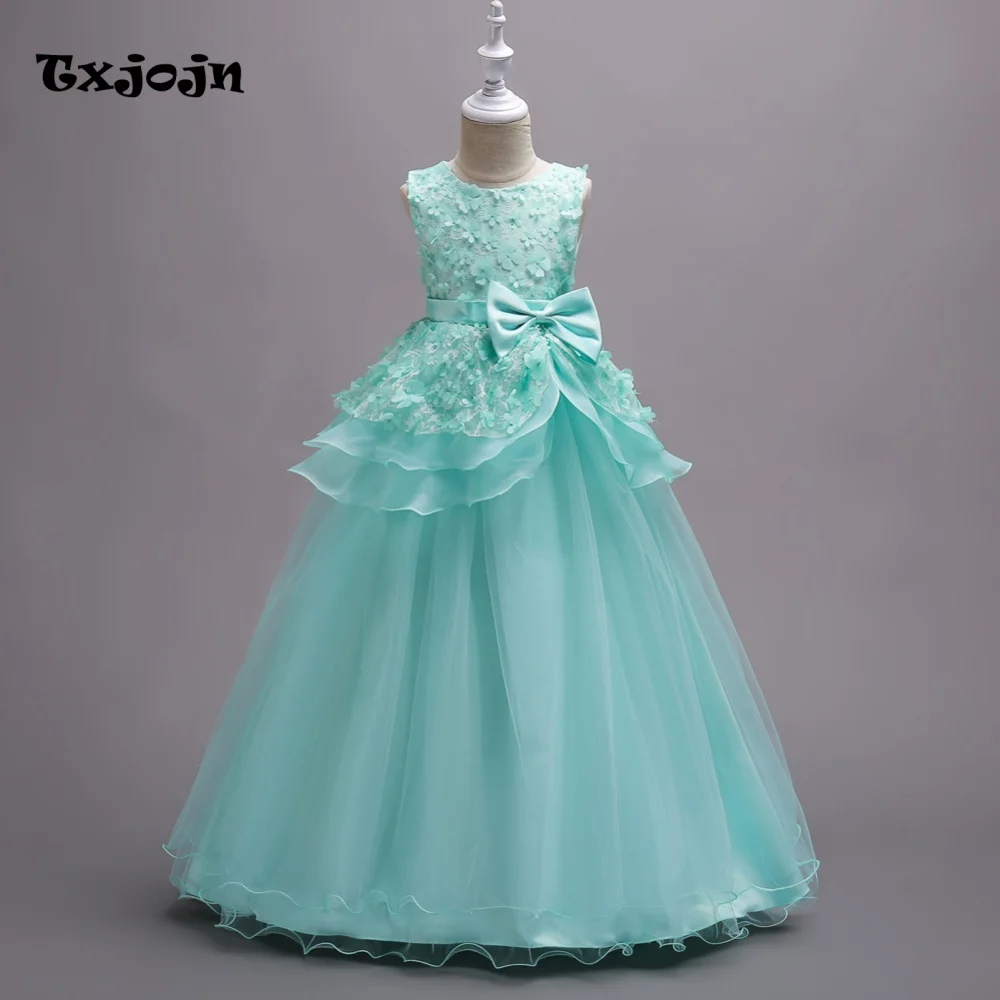 Girl's Dress 3-14 Years Old Girl's Bow Sleeveless Princess Dress Long Mesh Dress Wedding Dress Flower Girl Performance Dress