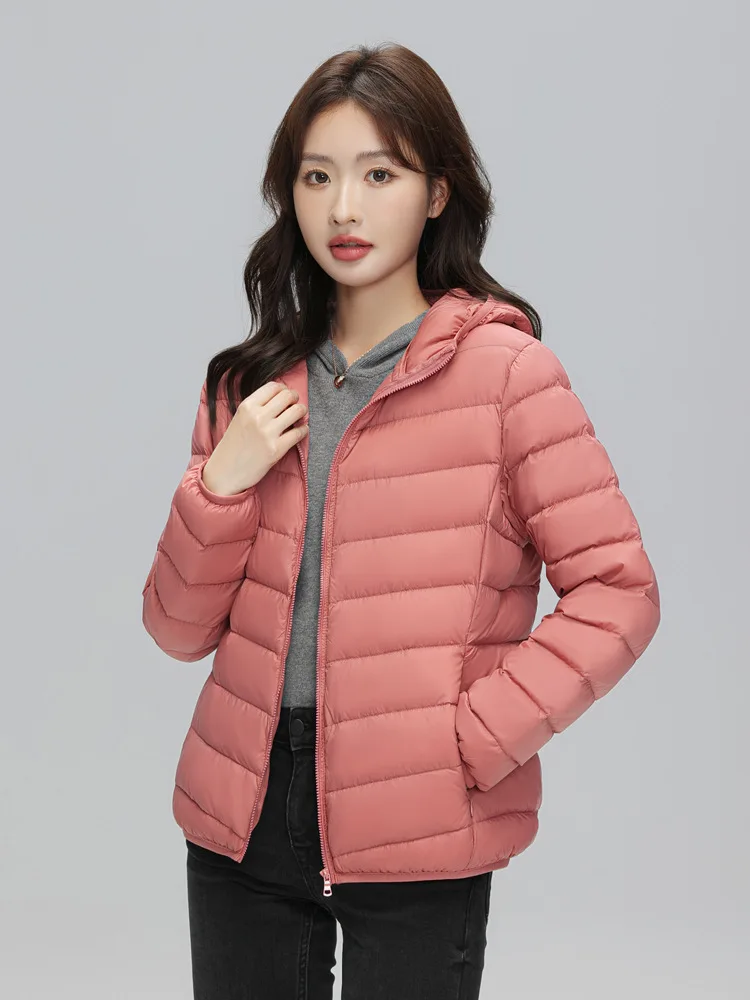 Lightweight Packable Hooded Down Jacket Women Autumn Winter 90% Down Fill Base Layer Jacket Female Solid Color Casual Down Coats
