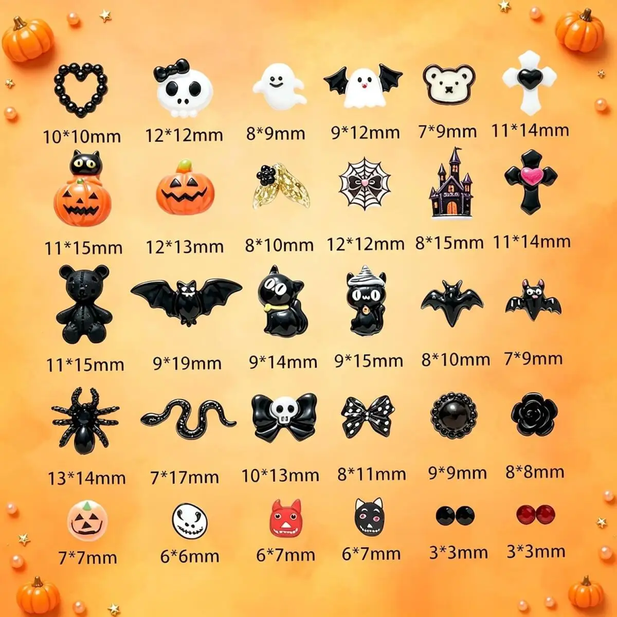 1Box 3D Multiple Styles Halloween Series Nail Charms Creative Ghost Bat Ancient Castle Pumpkin Mixed Nail Art Decorations DIY