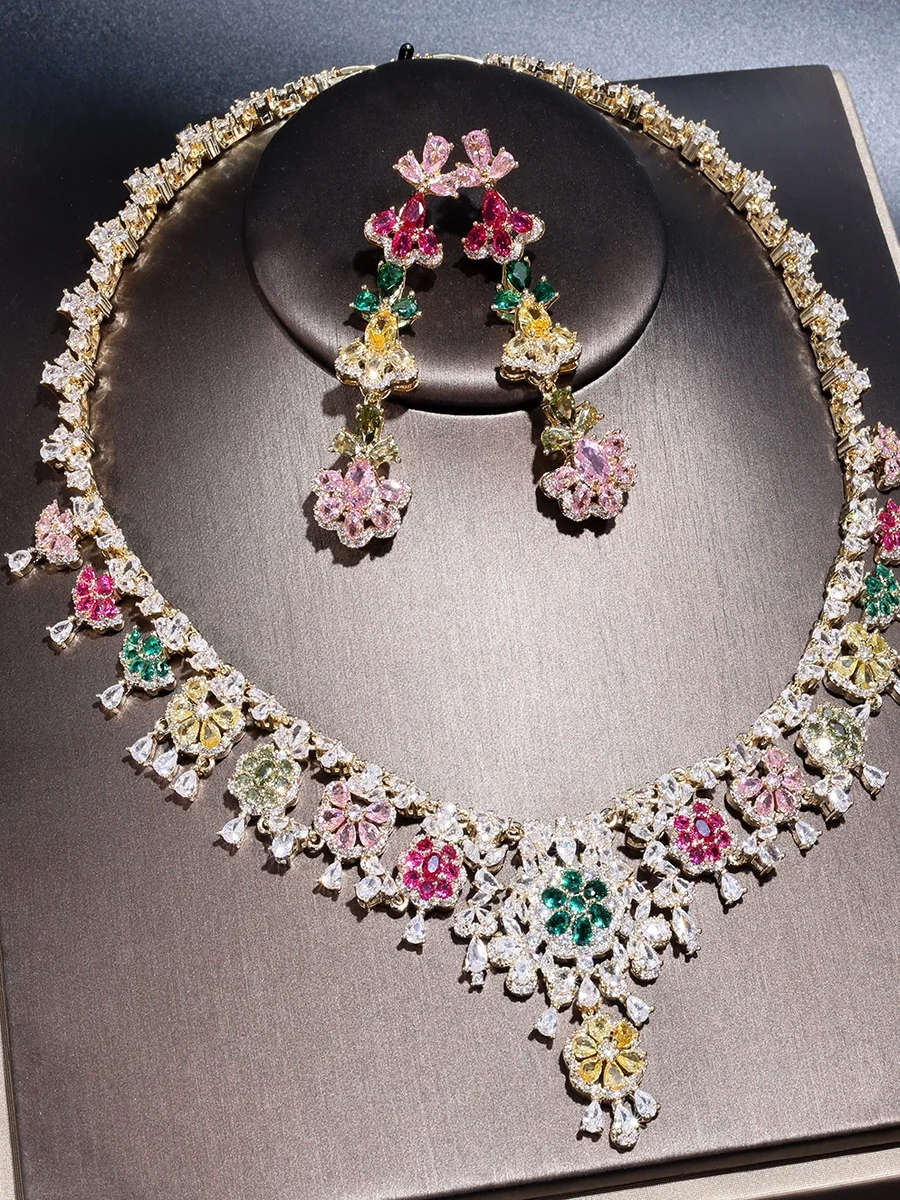 ubeido-春の色の花ドーパミンカラフルなジルコンジュエリーセットハイエンドのウェディングドレスネックレスイヤリングアクセサリー