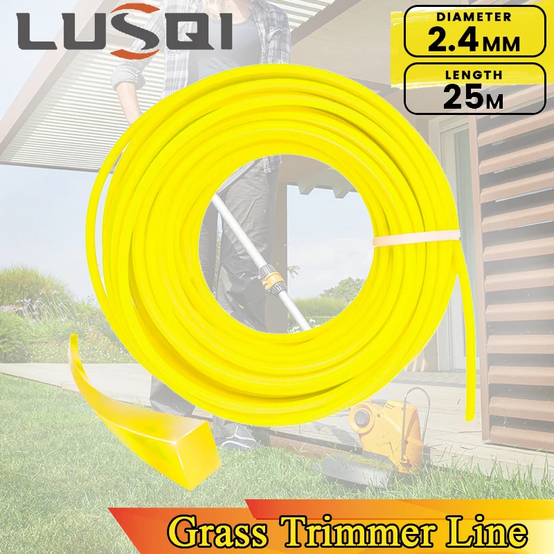 Lusqi-grass Trimmer Line Corda de Corte de Nylon Quadrada Eficiente Cortador de Gramado Acessório de Cabeça de Lâmina 25m 24 mm