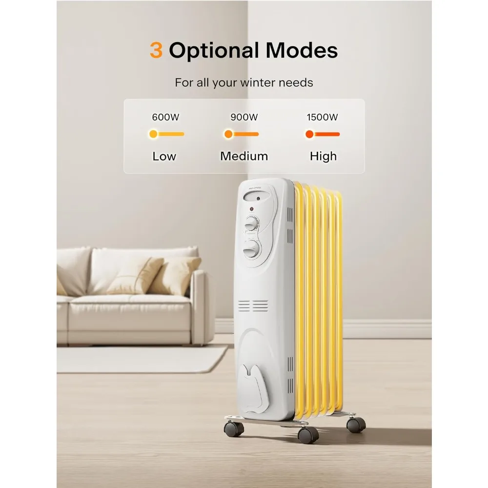 

PHO15A2AGW, Basic Electric Oil Filled Radiator, 1500W Portable Full Room Radiant Space Heater with Adjustable Thermostat