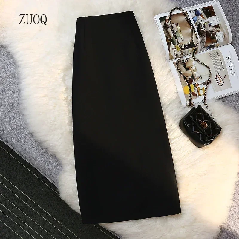 

2025 Elegant Formal Skirts Woman Autumn New Fashion High Waist Drape Long Brown Suit Skirt Zipper Women