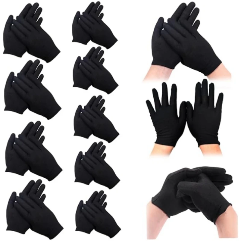 

24PCS Black Cotton Gloves for Dry Hands Stretchable Cloth Work Glove Liners for Moisturizing Eczema Art Coin Handing Jewelry