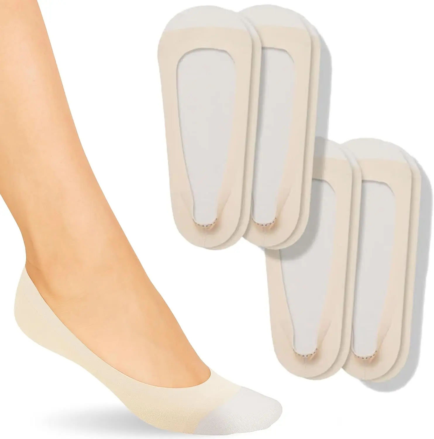 

Low-Cut No Show Socks for Men and Women - Invisible in Flats & Loafers - Cotton & Aqua-X Nylon - No-Slip Fit - 4 Pack