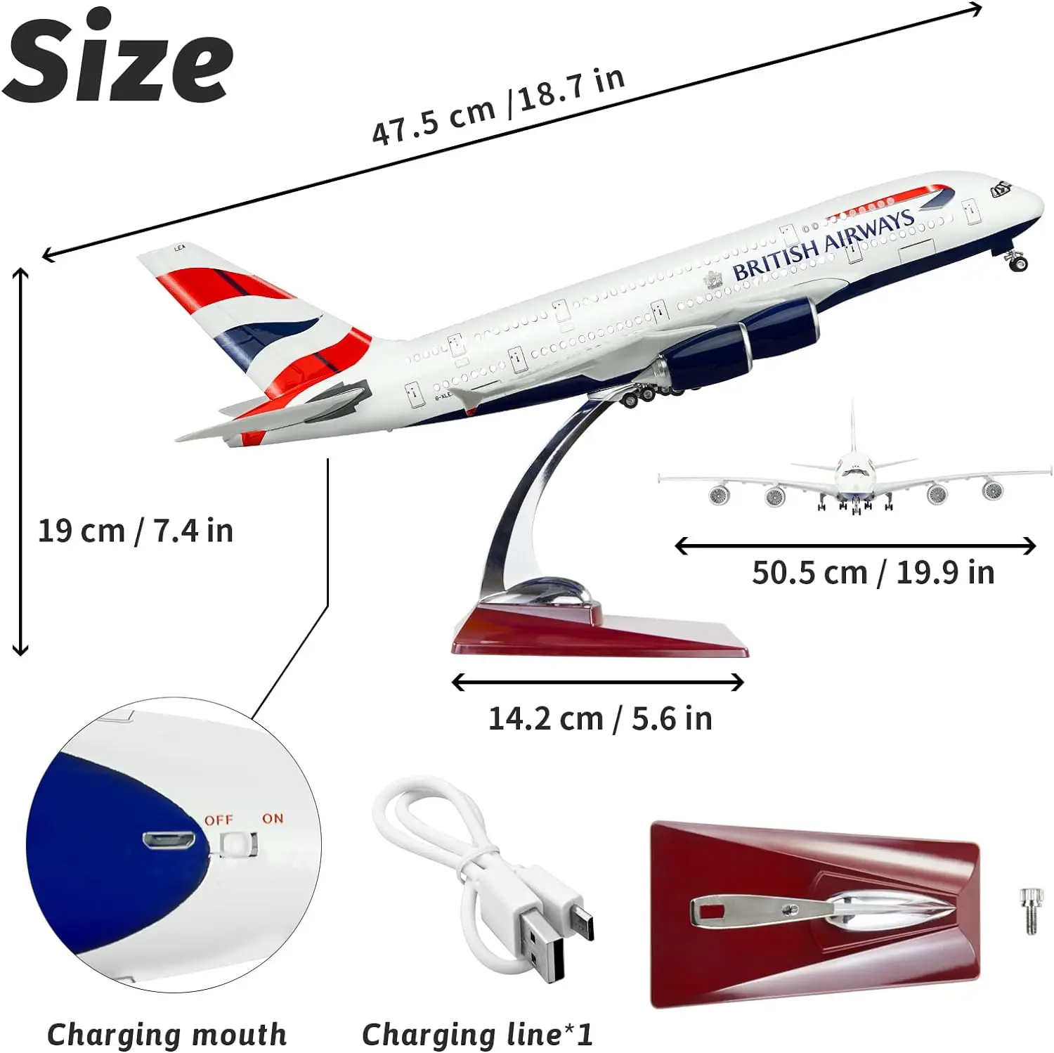 1/160 Scale 50.5CM 380 Series Aircraft A380 BRITISH Airline Model Die-cast Plastic Resin Aircraft Model Collectible Decoration