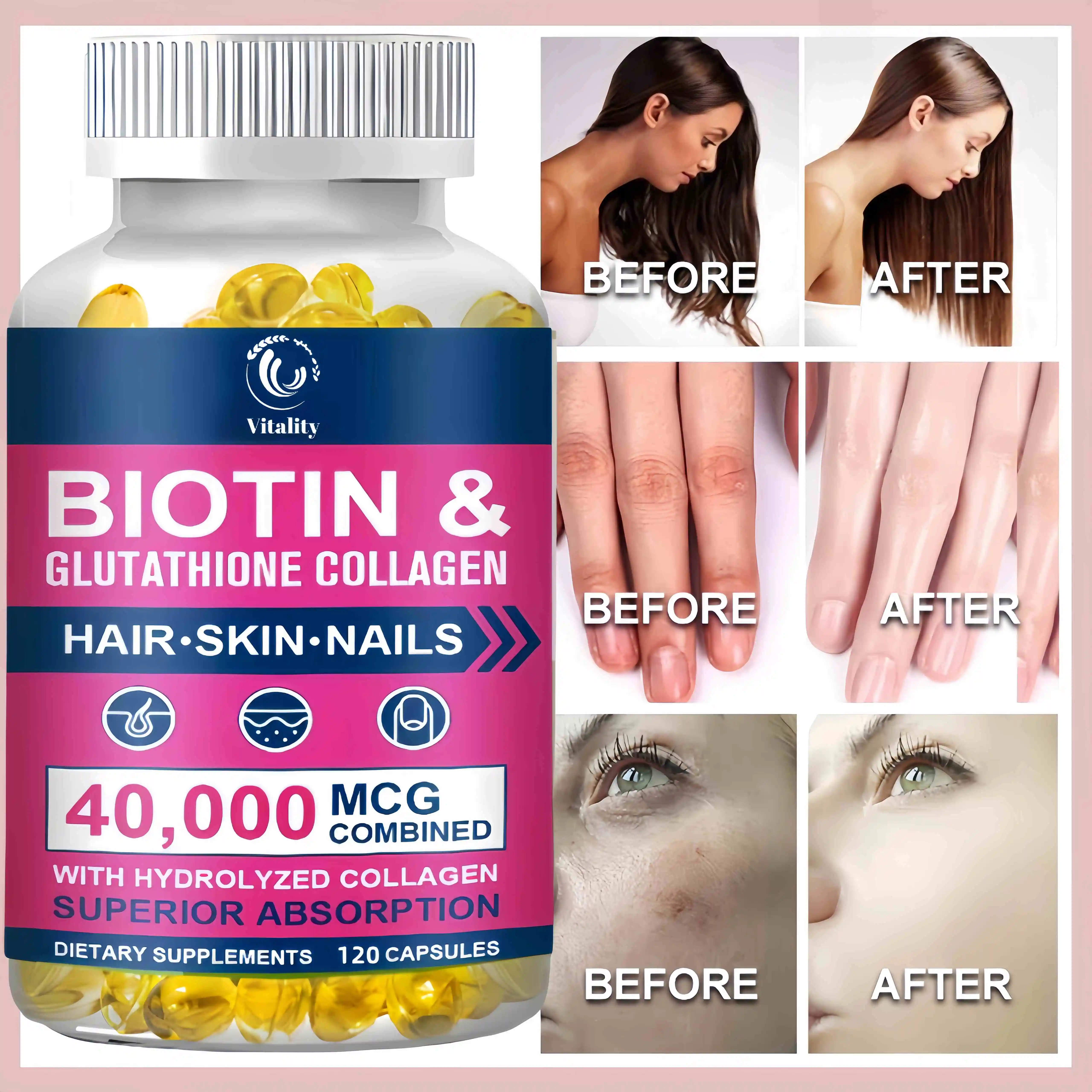 Collagen and Biotin Capsules Biotin for Hair Growth Healthy Nails &Skin Hair Farming Supplement Beauty Health Skin Care