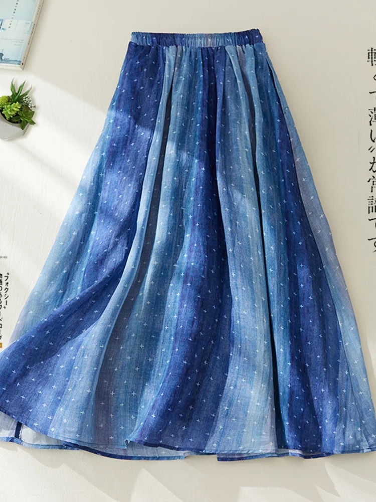 

High Waist A-Line Midi Skirt with Polka Dot Pattern Japanese High-End Brand Double Layer Linen Dstring Women's Skirt