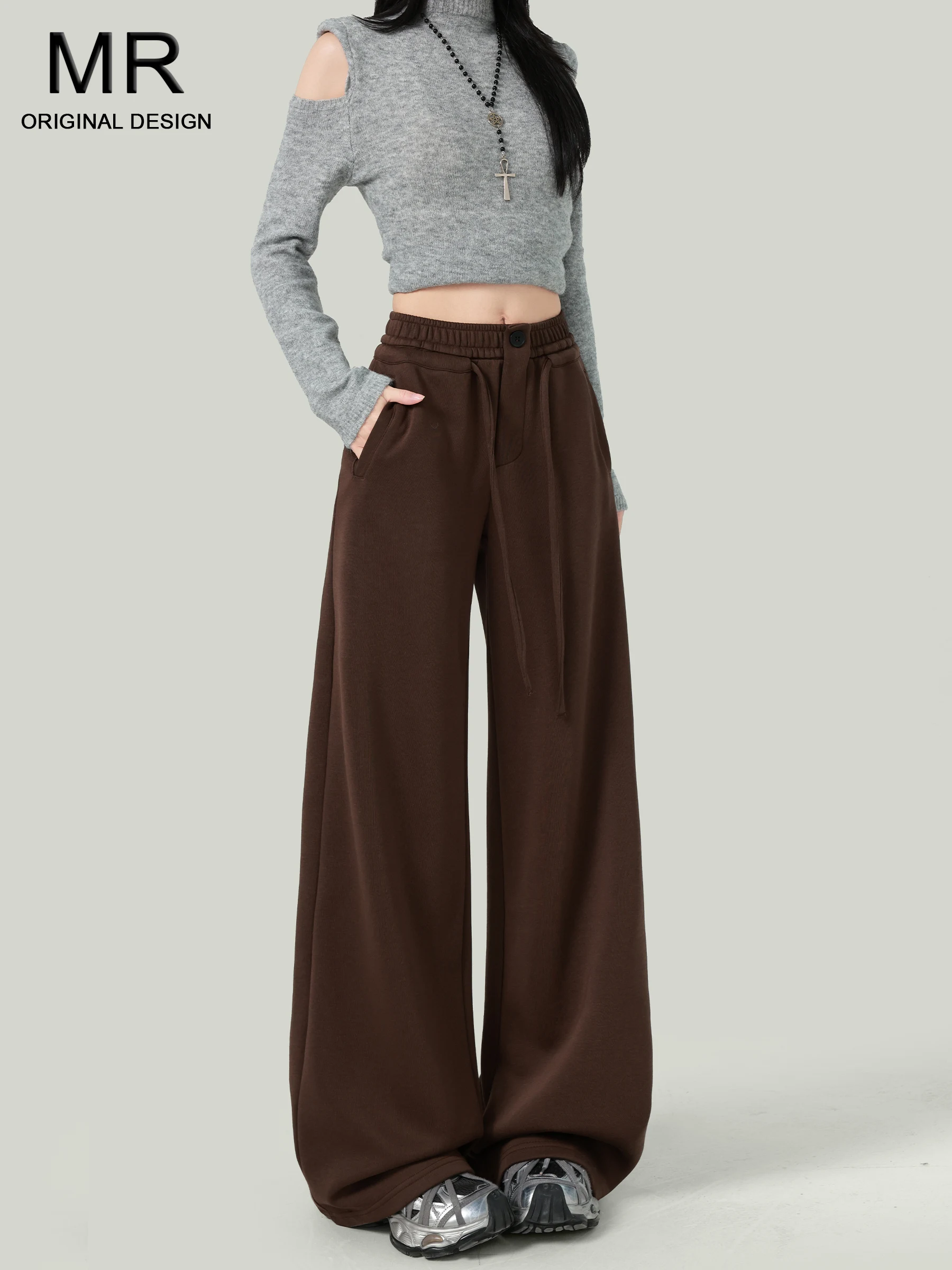 

American Style High Waist Wide Leg Sports Pants Women Loose Fit Drawstring Casual Straight Leg Trousers Autumn New Arrival