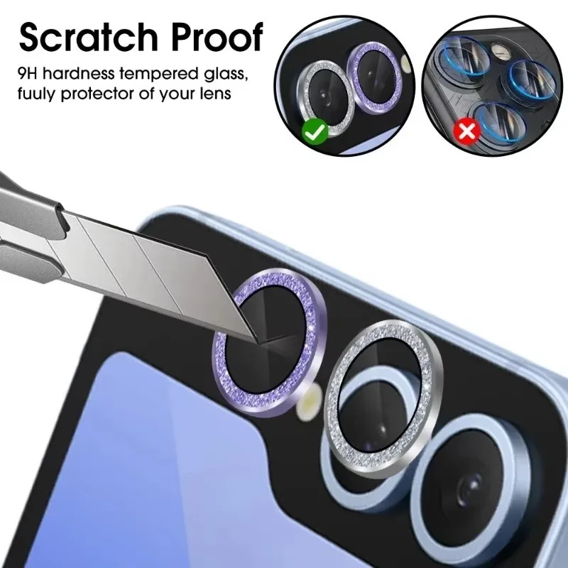 Protecteur d'objectif d'appareil photo en verre métallique scintillant, couvercle d'objectif Z Flip6, film de protection pour Samsung Galaxy Z Flip 6