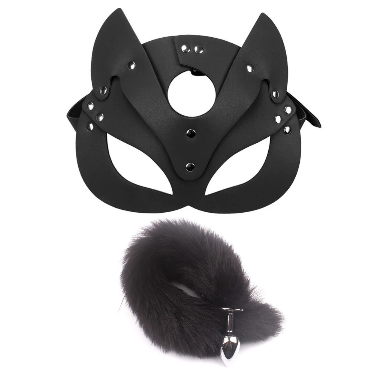 Kobiety Cosplay Sex Toy of Leather Fox Half Cat Mask Metal Anus Butt Plug Tail Anal Plug for Sexy Adult Mask Game Exotic Accessory