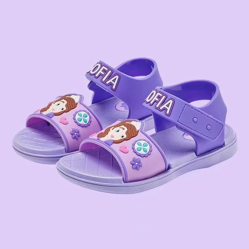 Disney Elsa Princess Frozen Girls\' Sandals PVC Soft Sole Sandals for Children\'s Beach Slippers Pink Blue Shoes Size 15-20