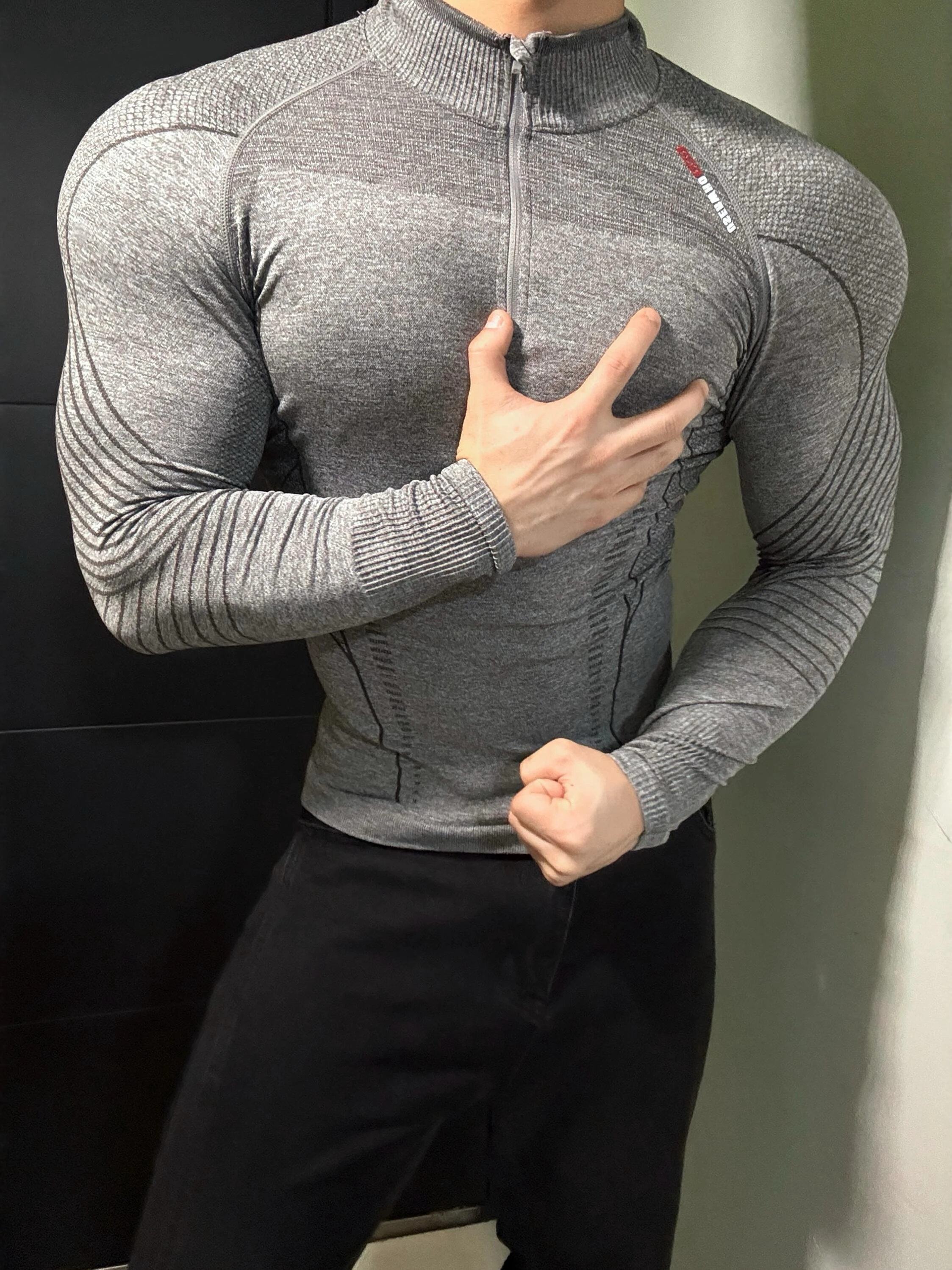 

Легкая футболка Sl Fitn Training Long Sve, мужская обтягивающая спортивная футболка на молнии, дышащая, Qui Dry, антибактериальная