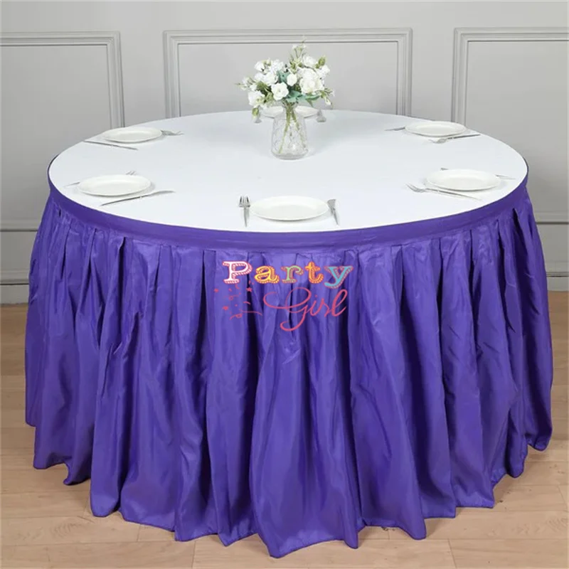 

Purple Pleated Polyester Table Skirt Banquet Folding Table Cloth Skirting For Wedding Event Party Decoration