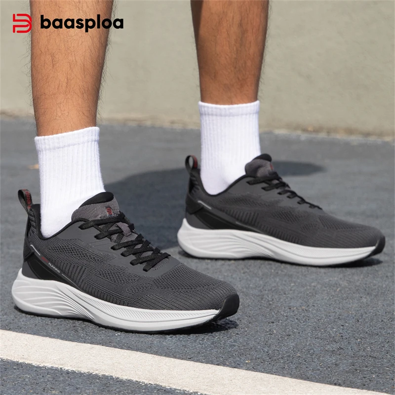 Baasploa Men Running Shoes Lightweight Sport Shoes Mesh Breathable Casual Sneakers Non-Slip Outdoor Male 2025 New Arrival