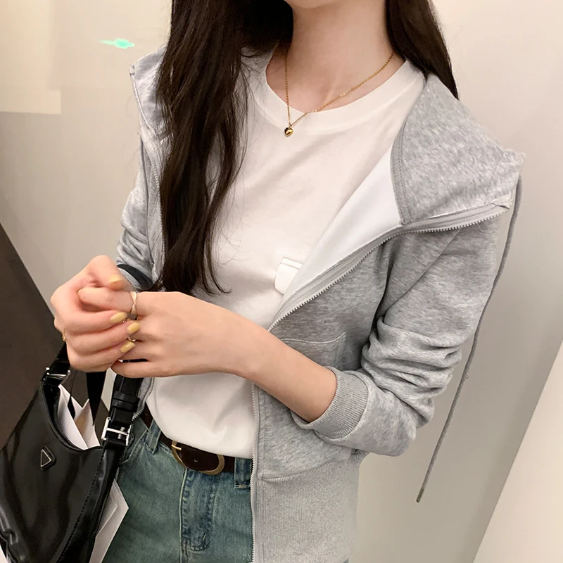 Streetwear Gray Sweatshirts Clothing For Women Casual Loose Harajuku Hoodies Female Vintage Women's tops