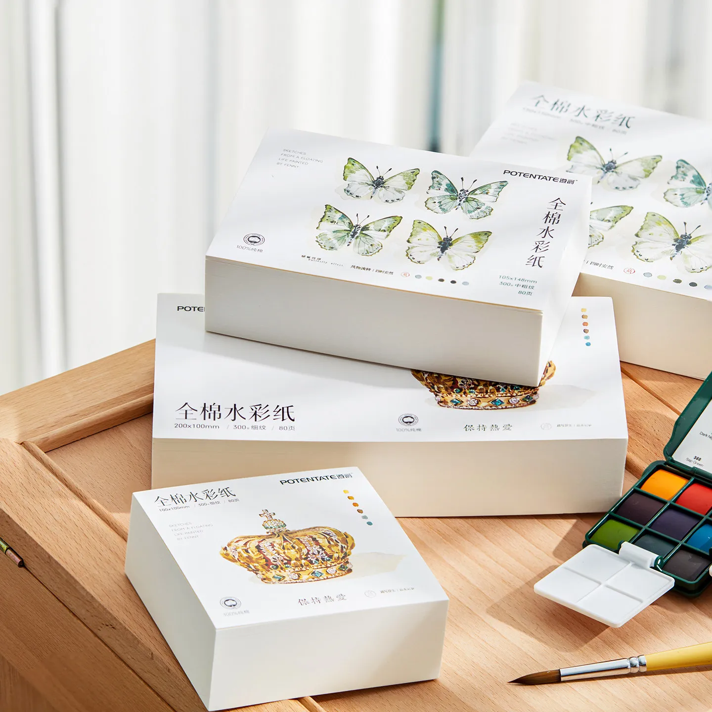 Potentate Watercolor Paper 100% Cotton 300g 80Sheets Square Water Color Paper Note Pad Artist Painting Supplies