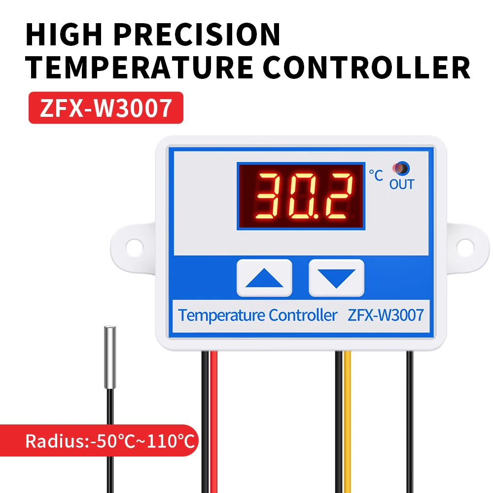 DC12-60V 120W/300W Temperature Controller LED Digital Thermostat Control Switch with Probe NTC Red Display MOS Output