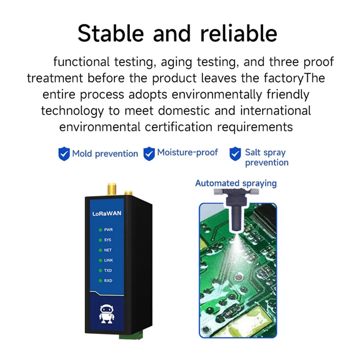 

2.4G SX1302 Lora Wan Half Duplex Wireless Modem E870 27dbm Distance 3KM PA+ Remote Ugrade NTP DC 8-28V 915MHz