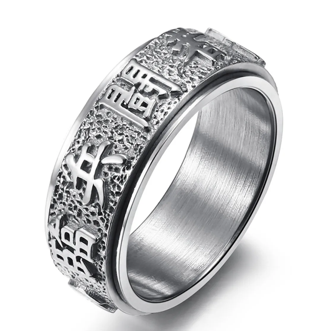 Buddha Commander Men's Luck And Wealth Mantra Ring Taoism The Eight Diagrams Rotating Rings With Mantroy For Man Jewelry