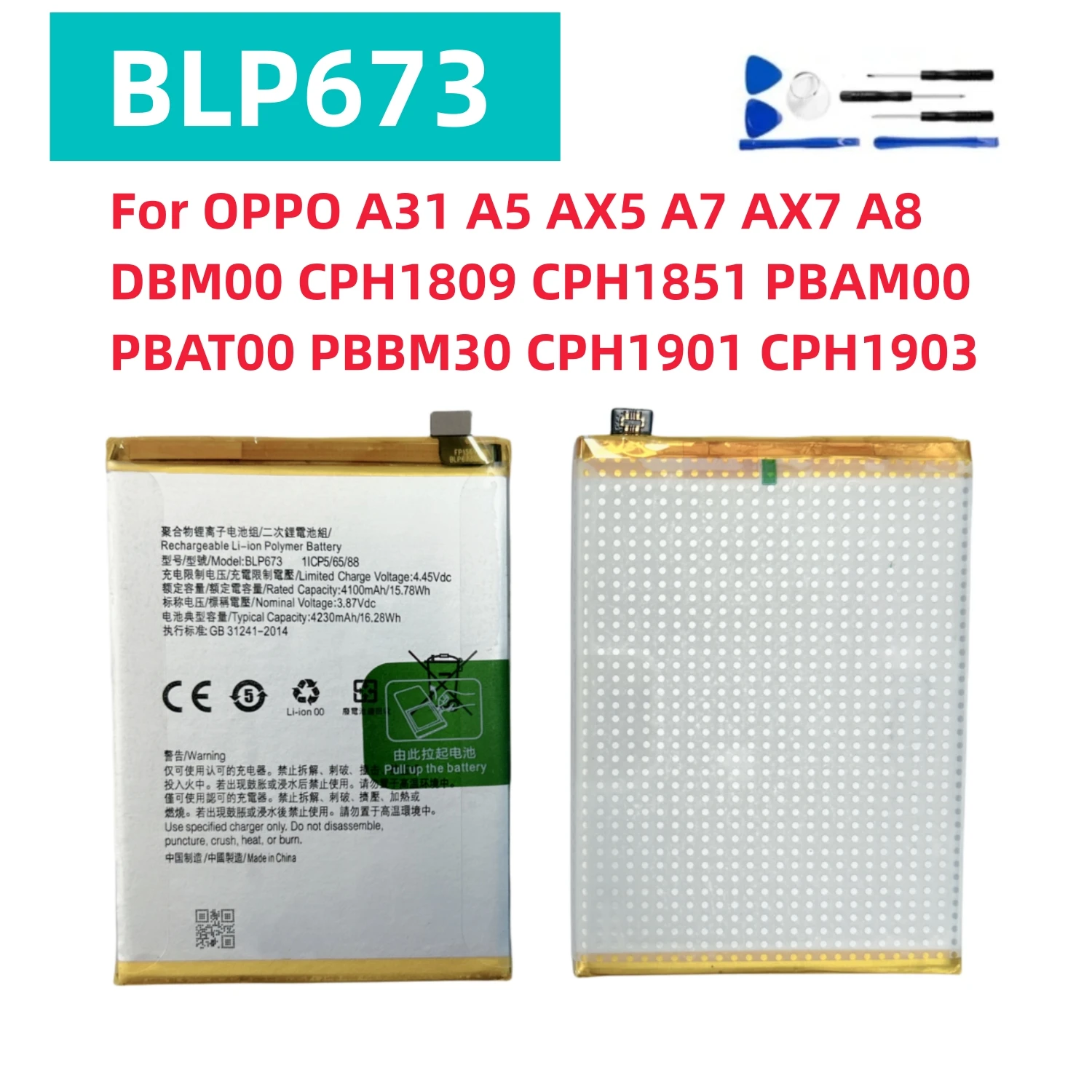 New 4230mAh BLP673 Mobile Phone Battery For OPPO A31 A5 AX5 A7 AX7 A8 DBM00 CPH1809 CPH1851 PBAM00 PBAT00 PBBM30 CPH1901 CPH1903