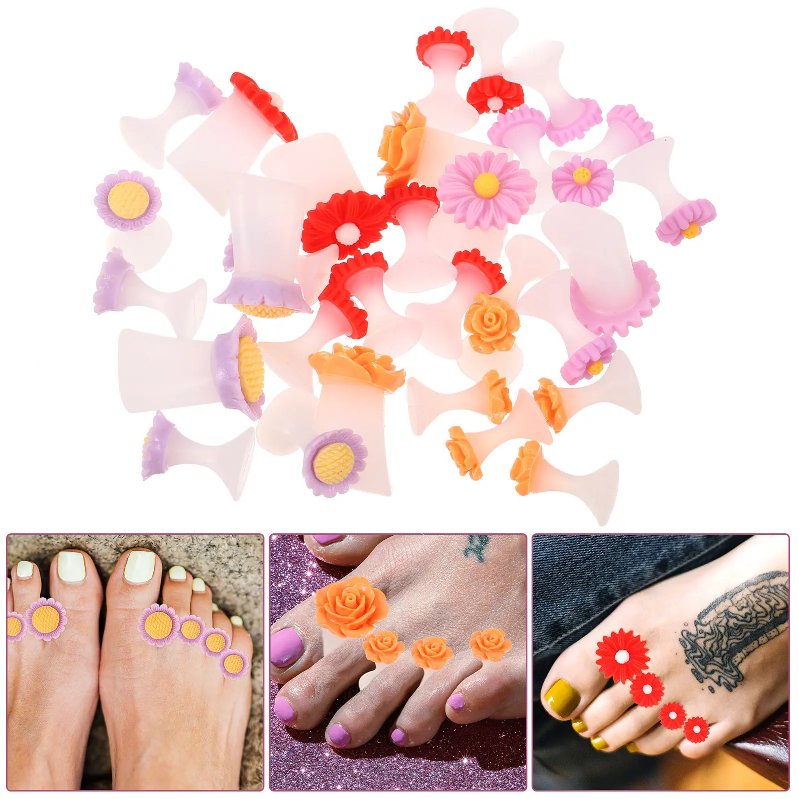 

Набор из 32 силиконовых разделителей для пальцев ног с дизайном подсолнуха для педикюра, точного нанесения лака, многоразовые, не деформируются, комфортные