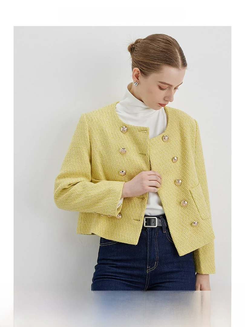 

Женская весенняя универсальная верхняя одежда RINA BERRY: Желтый двубортный пиджак прямого кроя с пуговицами