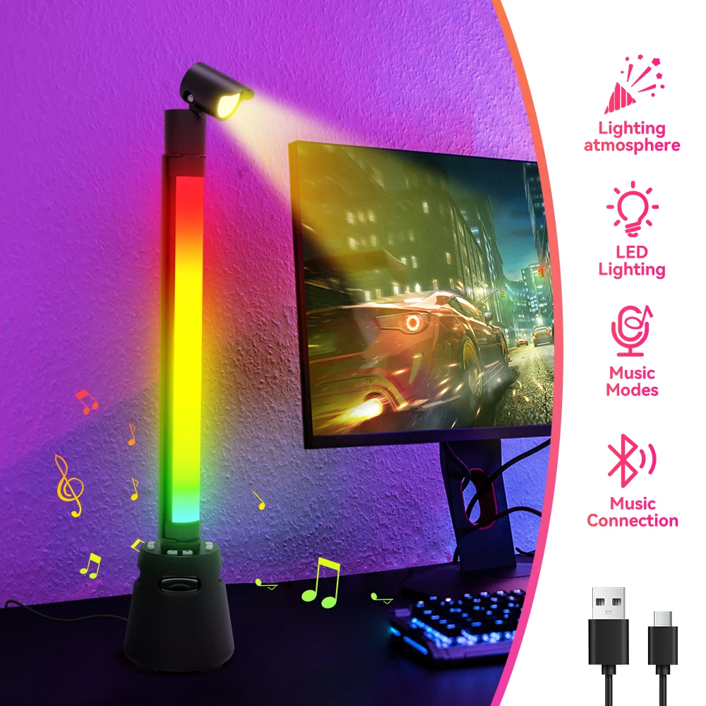 

LED Desktop Pickup Lamp RGB Music Rhythm Ambient Pickup Lights USBChargeable RGB DIY Color Christmas Party Decoration Lights
