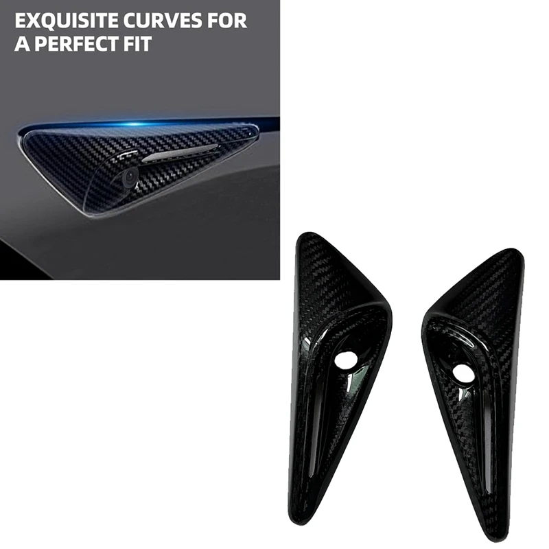 Car Carbon Fiber Side Camera Cover Trim Turn Signal Camera Fender Cover Accessories For Tesla Model 3 Highland