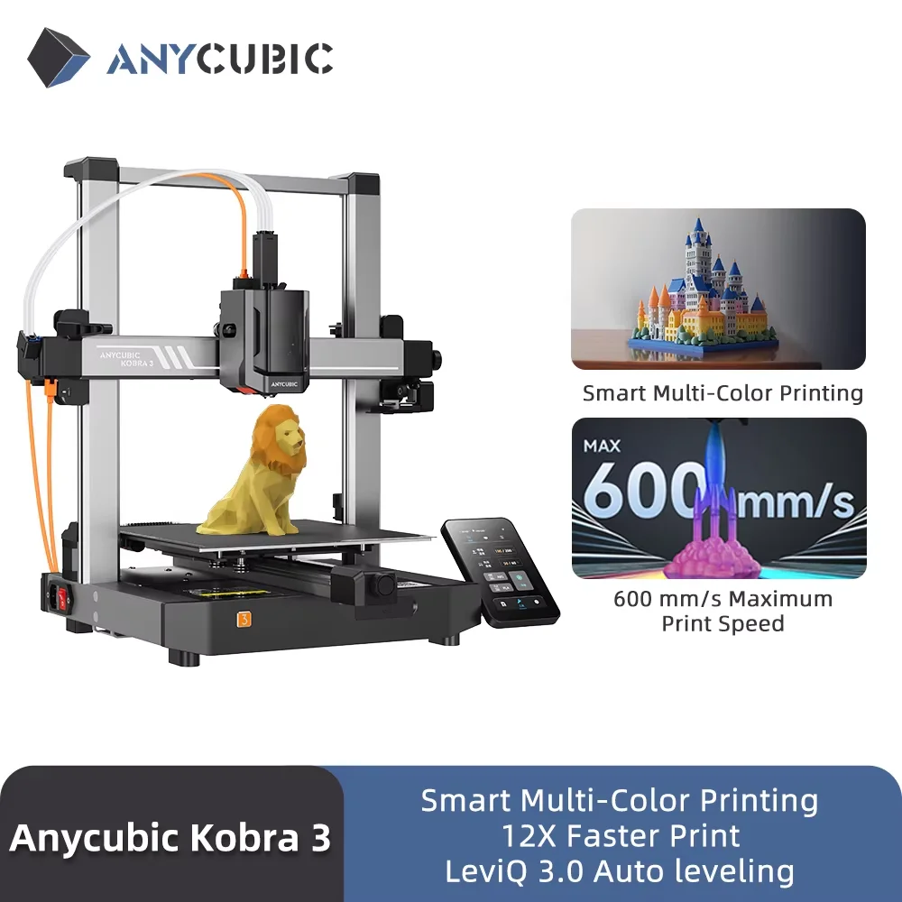 

ANYCUBIC Kobra 3 AE Версия 600 мм/с Максимальная скорость печати FDM 3D-принтер 25-точечное автоматическое выравнивание с размером печати 9,8x8,7x8,7 дюйма