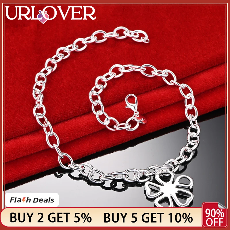 

URLOVER 925 Stamp Silver Color Hollow Flower Pendant Chain Necklaces For Women Party Birthday Wedding Valentine Fashion Jewelry