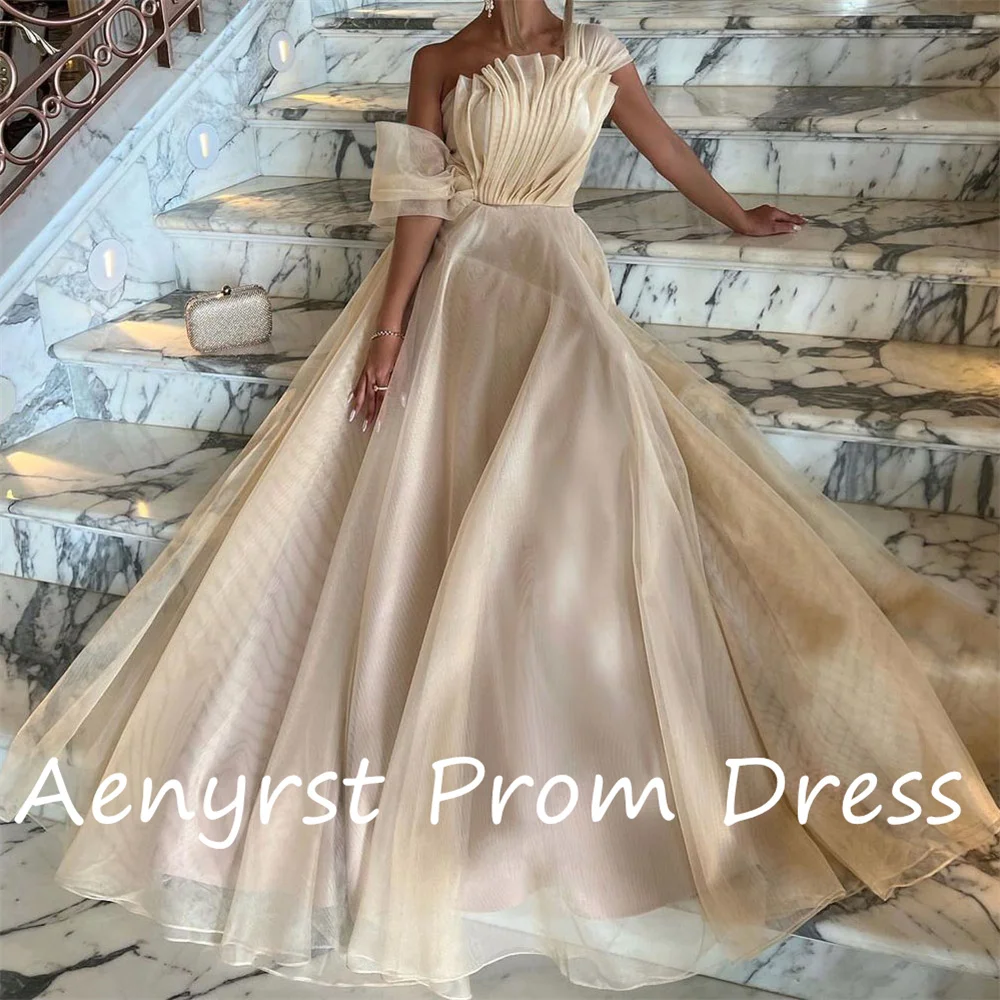 Aenyrst Champagne Scalloped A Line Evening Dresses Off The Shoulder Tulle Prom Dress Floor Length Dinner Party Gowns customized