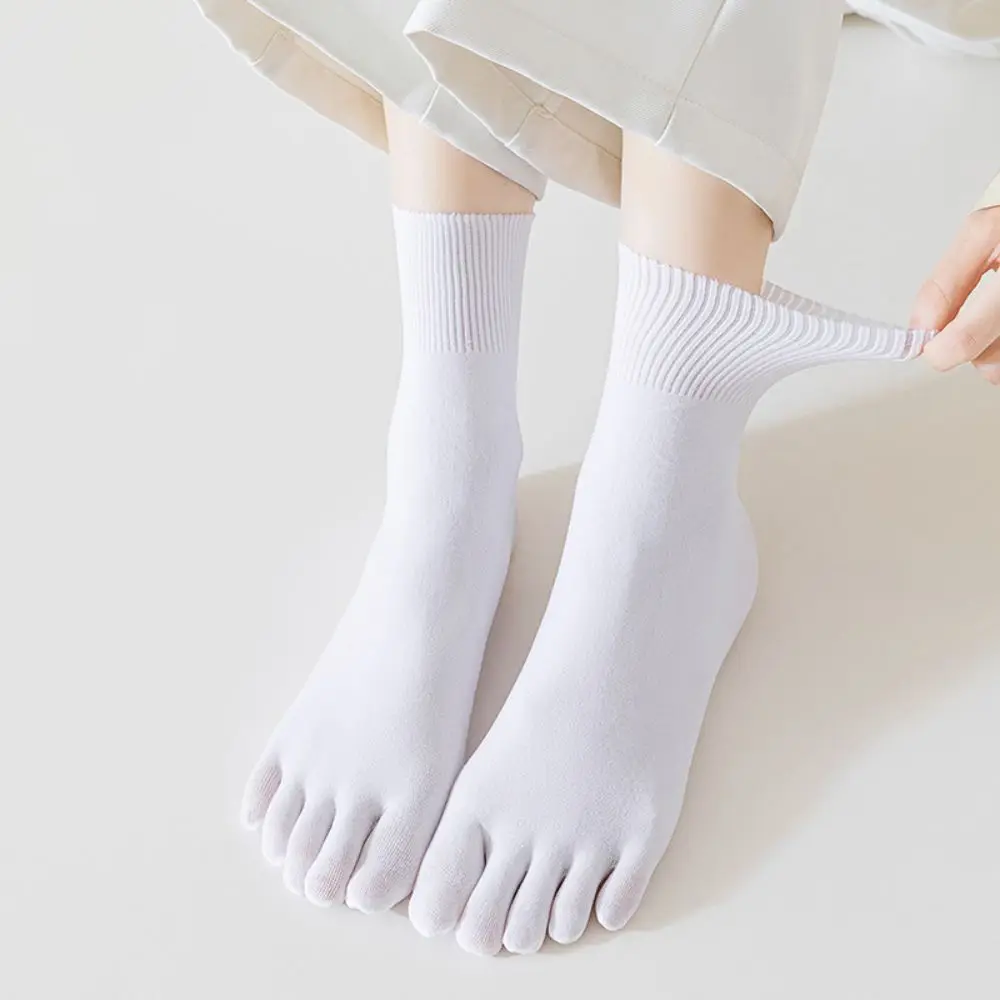 1 par de calcetines de tubo medio de cinco dedos con punta dividida de Color sólido calcetines finos transpirables de algodón de verano medias cortas calcetines de cinco dedos