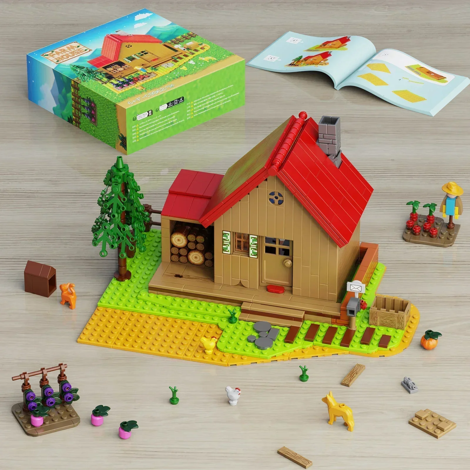 Juego de bloques de construcción MOC Ideas para niños, casa de granja del valle estrellado, perro, animales, árboles, plantas, rompecabezas DIY, juguetes para niños, regalo, 766 piezas