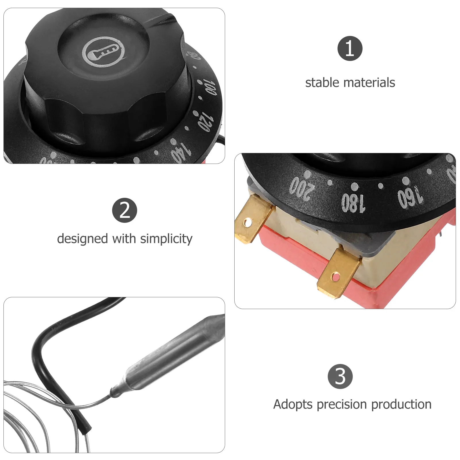 Pokrętło sterujące termostatem 60-200 ° Uniwersalny regulator temperatury do piekarnika elektrycznego i frytkownicy beztłuszczowej, 220V 16A