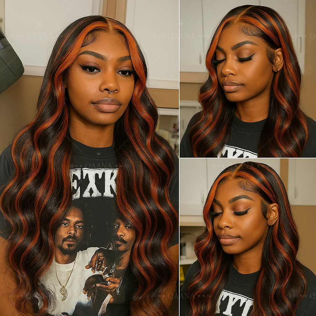 ترقية # 4/350 الزنجبيل مع البني 5x5 الدانتيل الجبهة الباروكات الجسم موجة شعر مستعار شعر الإنسان Balayage أومبير تسليط الضوء على شعر مستعار غلويليس Bralizian