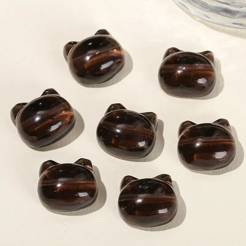 1 Pc Natural Ice Obsidian Flat Faceless Cat Carved Bead Cartoon Cute Pendant With Hole For Jewelry Making Diy Necklace Accessory