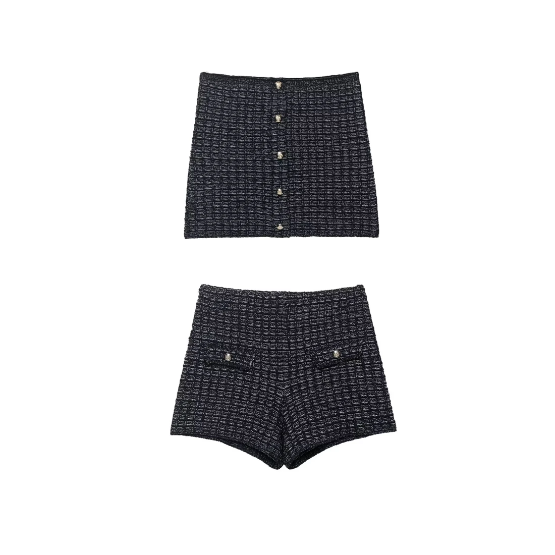 Women's Fashion Solid Color Knit Texture Two Piece Set 2025 Stretchy Chest Wipe Shorts Set New Style