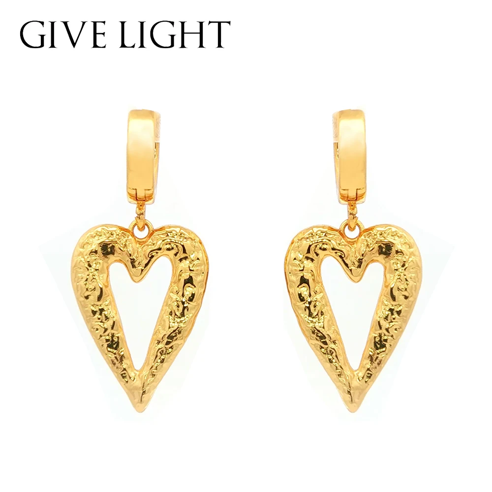 

2025 Vintage Textured Heart Hoop Drop Earrings for Women - Gold Plated Romantic Love Dangle Earrings Daily Party Jewelry Gift