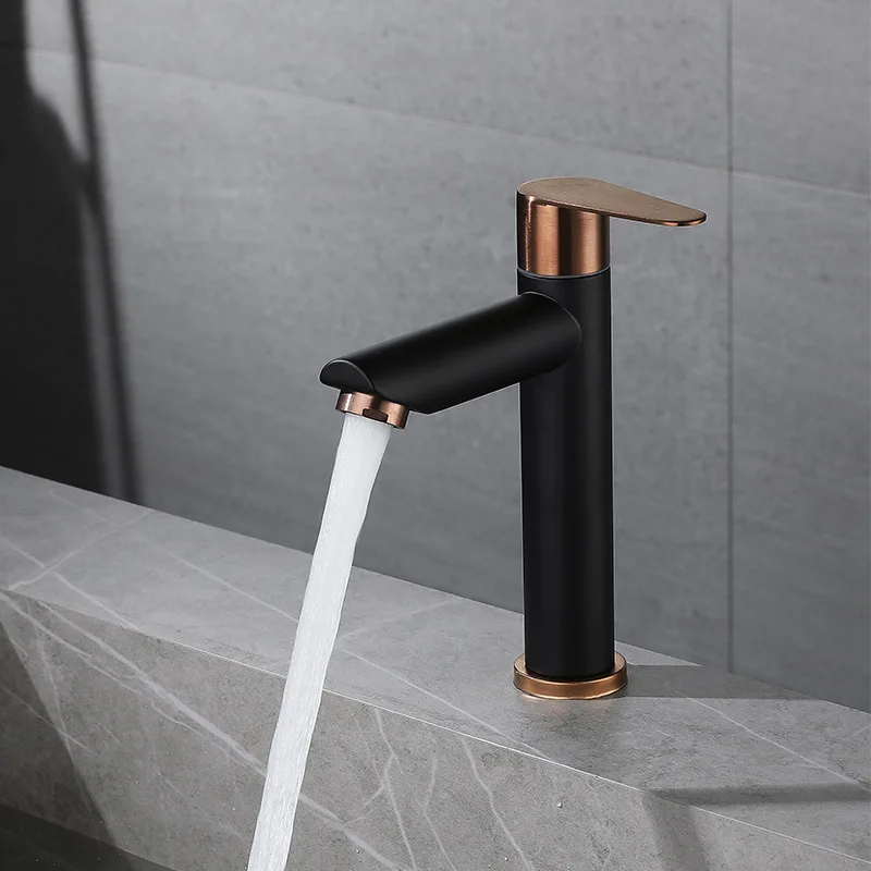 Black Rose Gold 304 Stainless Steel Basin Faucet G1/2 Single Cold Water Tap Bathroom Countertop Washbasin Sink Tap Deck Mounted